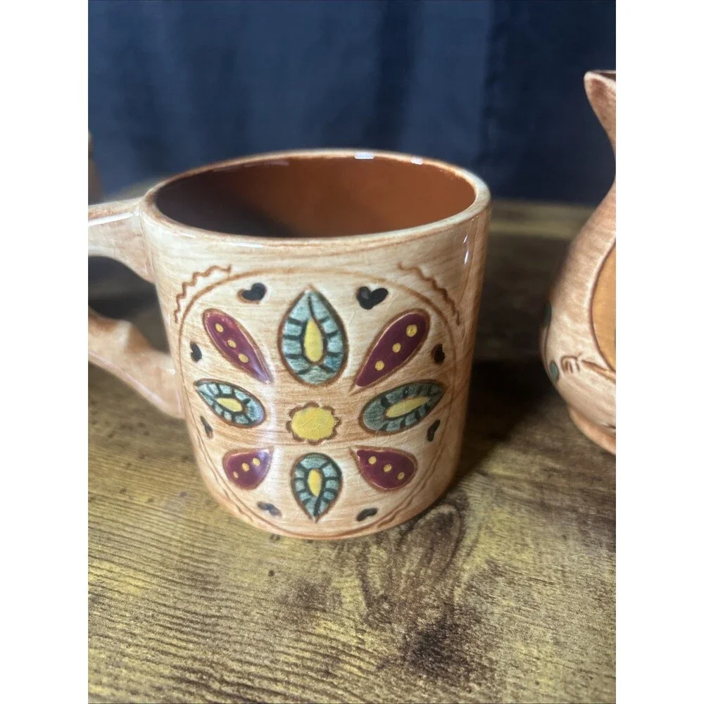 Pennsbury Pottery Rooster Cups Creamer Sugar Bowl Country Farmhouse Vintage Set